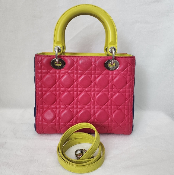 Auth Dior Lady Dior Lambskin Cannage Medium Pink Handbag - Picture 3 of 15